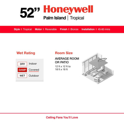 Honeywell Palm Island 52 Inch Tropical Ceiling Fan, No Light, Bronze (Used) - VMInnovations