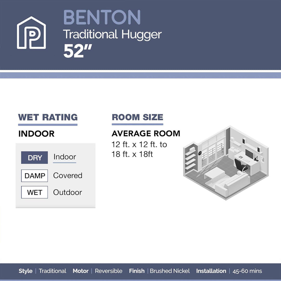 Prominence Home Benton 52" Indoor LED Ceiling Fan w/ Pull Chain, Brushed Nickel
