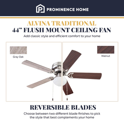 Prominence Home Alvina 44" Indoor LED Ceiling Fan with Pull Chain, Satin Nickel - VMInnovations