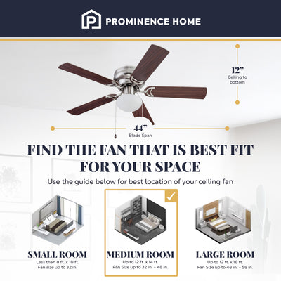 Prominence Home Alvina 44" Indoor LED Ceiling Fan with Pull Chain, Satin Nickel - VMInnovations