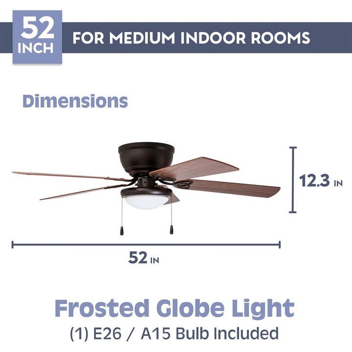 Prominence Home Benton 52 Inch Indoor LED Ceiling Fan with Pull Chain, Bronze