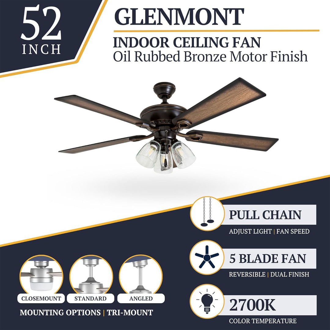 Prominence Home Glenmont, 52” Farmhouse LED Ceiling Fan with Light, Bronze