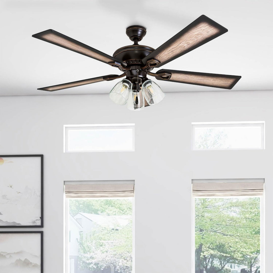 Prominence Home Glenmont, 52” Farmhouse LED Ceiling Fan with Light, Bronze