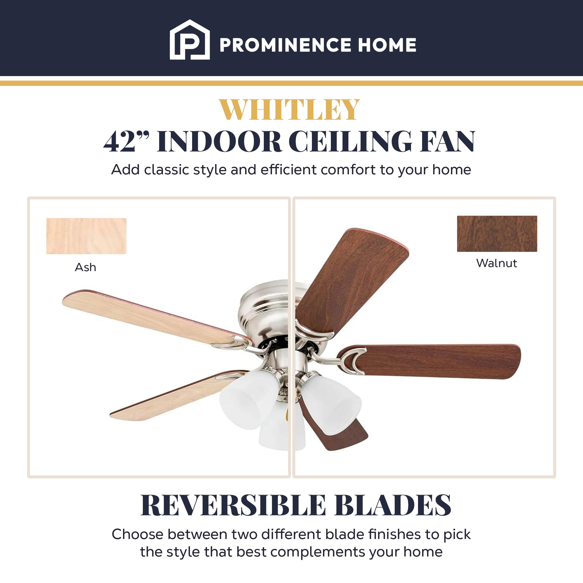 Prominence Home Whitley 42 Inch Indoor Ceiling Fan with Pull Chain, (Open Box) - VMInnovations
