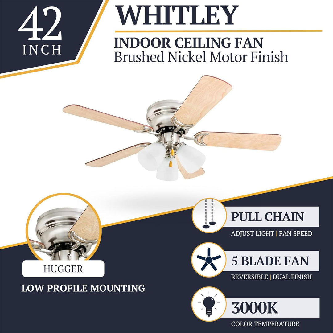 Prominence Home Whitley 42 Inch Indoor Ceiling Fan with Pull Chain, Bright Brass