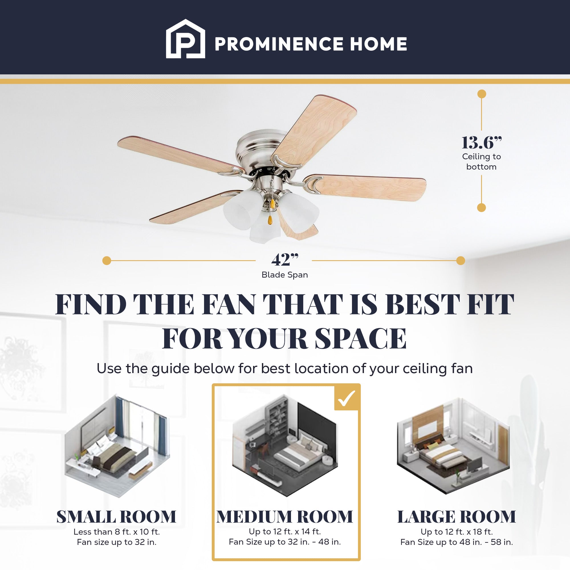 Prominence Home Whitley 42 Inch Indoor Ceiling Fan with Pull Chain, (Open Box) - VMInnovations