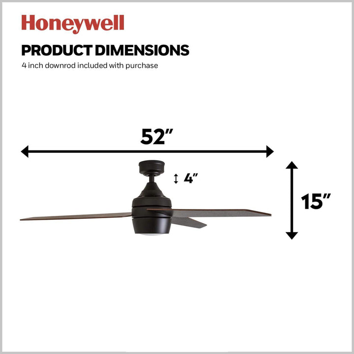 Honeywell Eamon Ceiling Fan, Quiet Motor and Remote Control, 52", Bronze