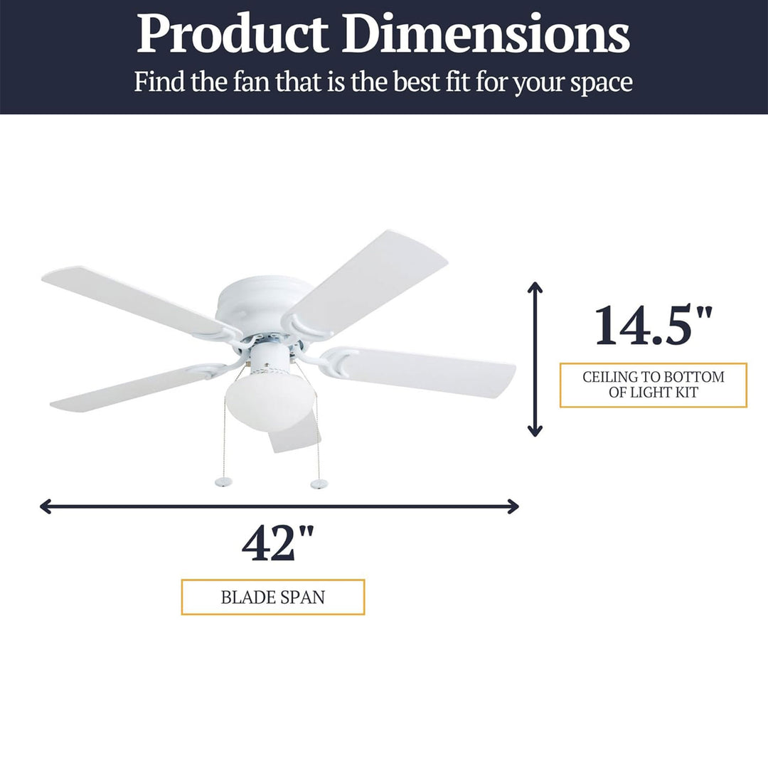 Prominence Home Alvina Traditional 42” Flush Mount Ceiling Fan with Light, White