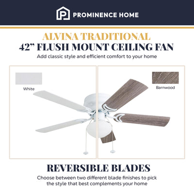 Prominence Home Alvina Traditional 42” Flush Mount Ceiling Fan with Light (Used)