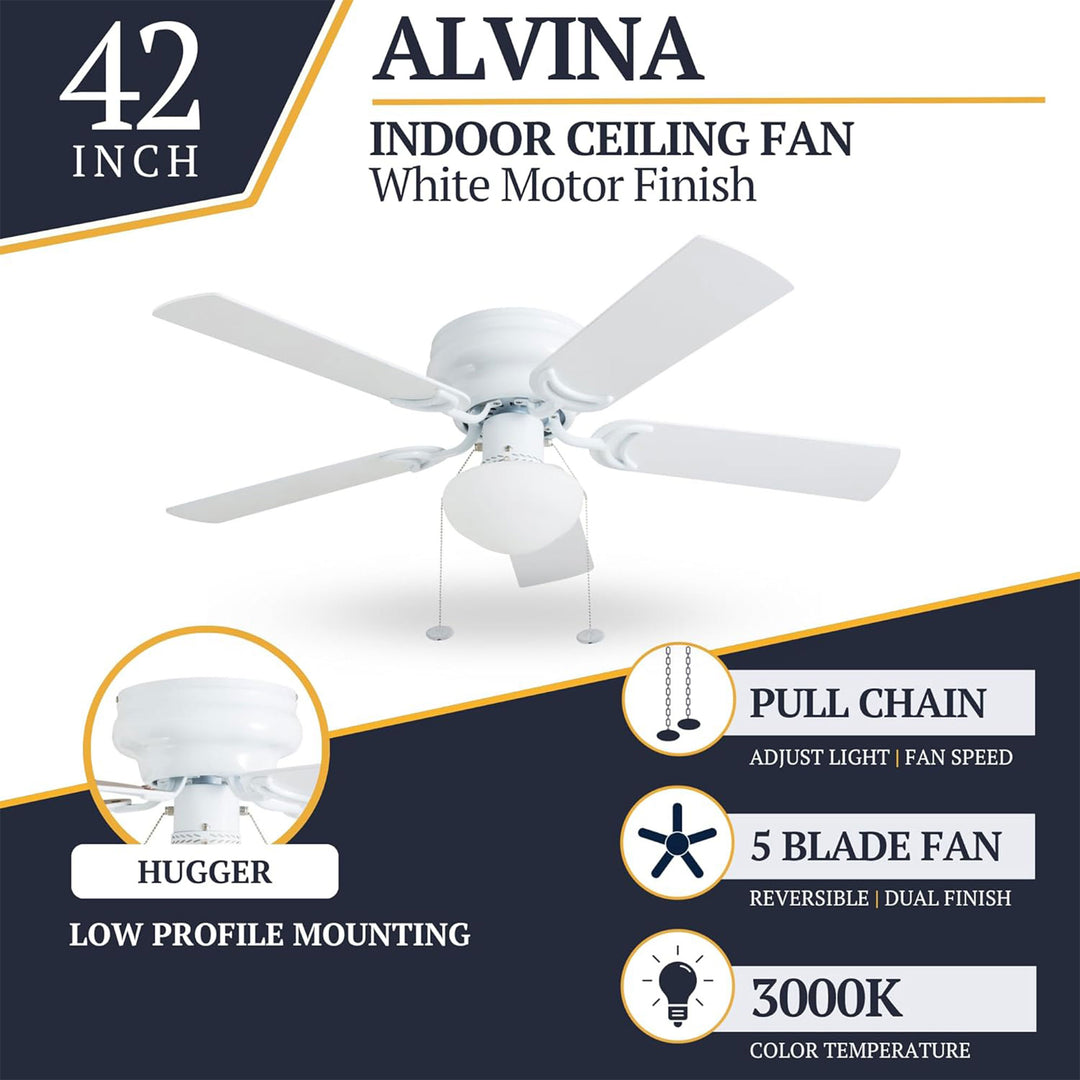 Prominence Home Alvina Traditional 42” Flush Mount Ceiling Fan with Light, White