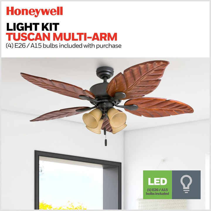 Honeywell Royal Palm 52" Tropical LED Ceiling Fan with Pull Chain, Bronze