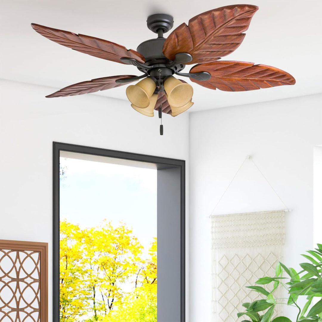Honeywell Royal Palm 52" Tropical LED Ceiling Fan with Pull Chain, Bronze