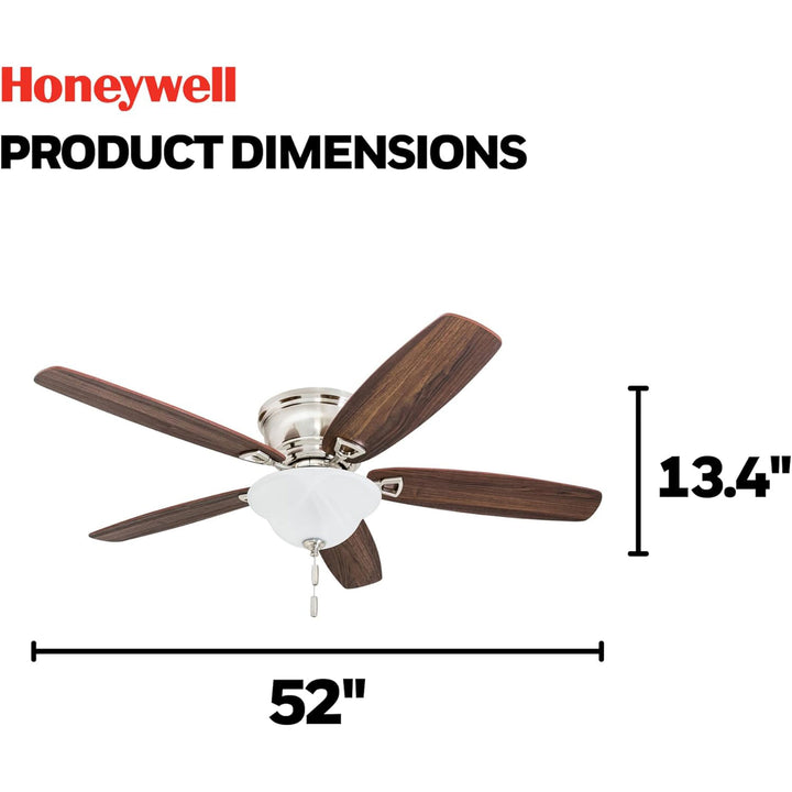 Honeywell Glen Alden 52 Inch Indoor Ceiling Fan with Bowl Light, Brushed Nickel