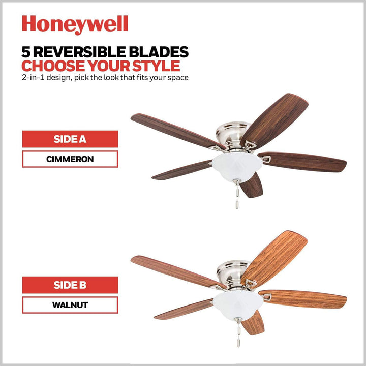 Honeywell Glen Alden 52 Inch Indoor Ceiling Fan with Bowl Light, Brushed Nickel