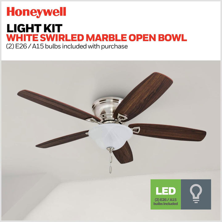 Honeywell Glen Alden 52 Inch Indoor Ceiling Fan with Bowl Light, Brushed Nickel