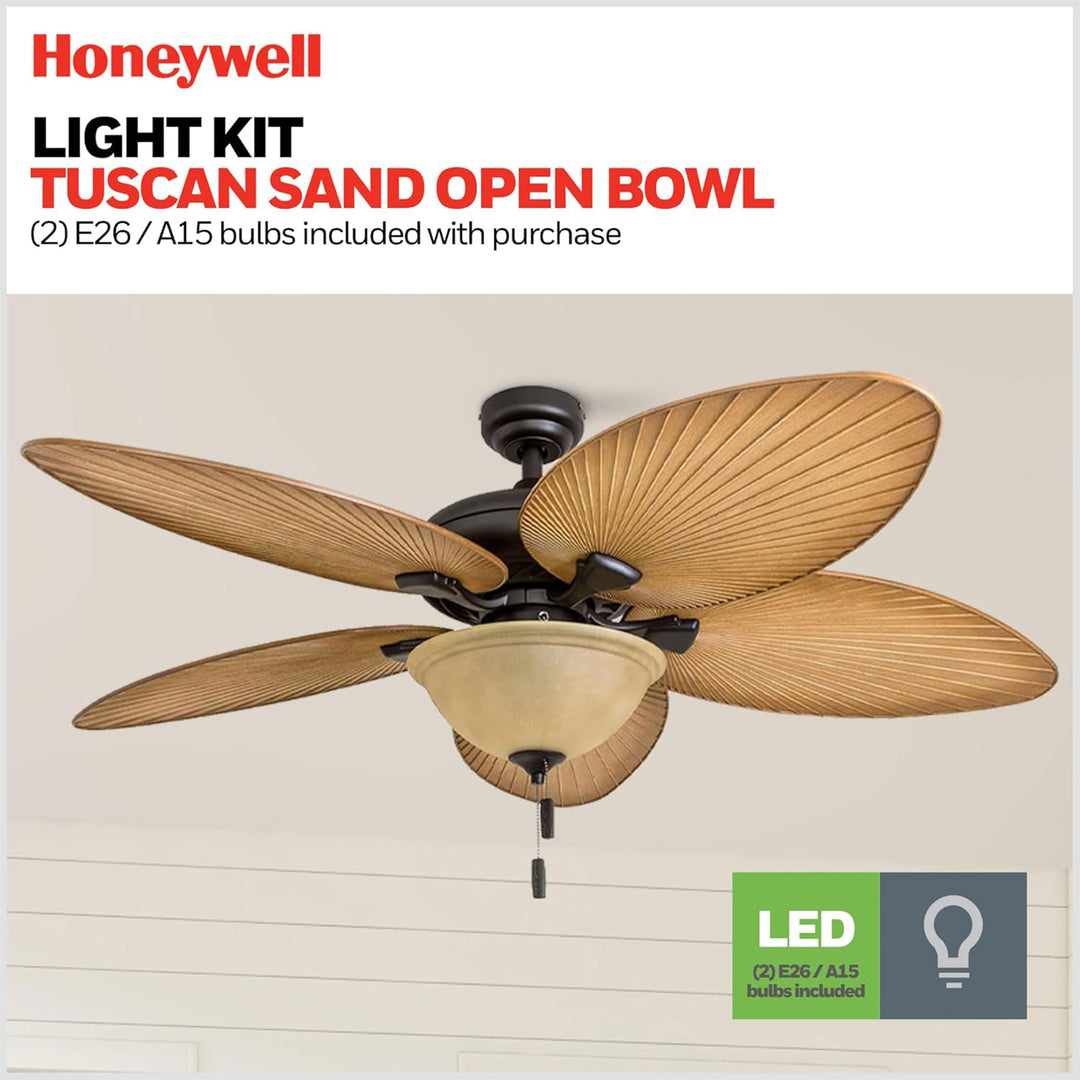 Honeywell Palm Valley 52" Tropical LED Ceiling Fan with Open Bowl Light, Bronze