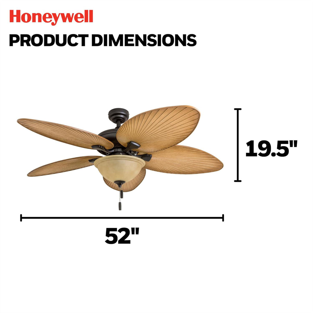 Honeywell Palm Valley 52" Tropical LED Ceiling Fan with Open Bowl Light, Bronze