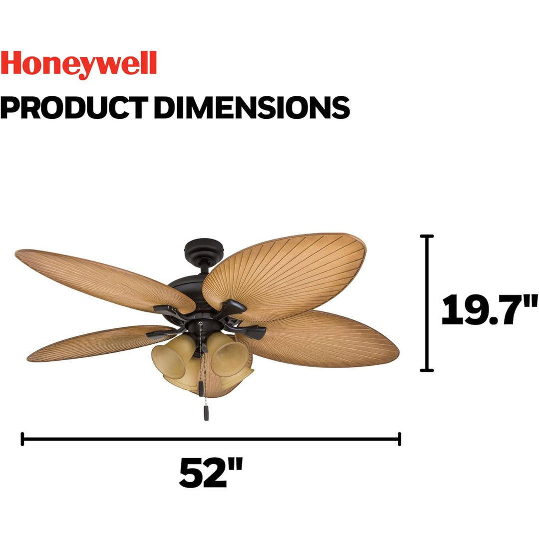 Honeywell Palm Valley 52" Tropical LED Ceiling Fan with Multi-Arm Light, Bronze