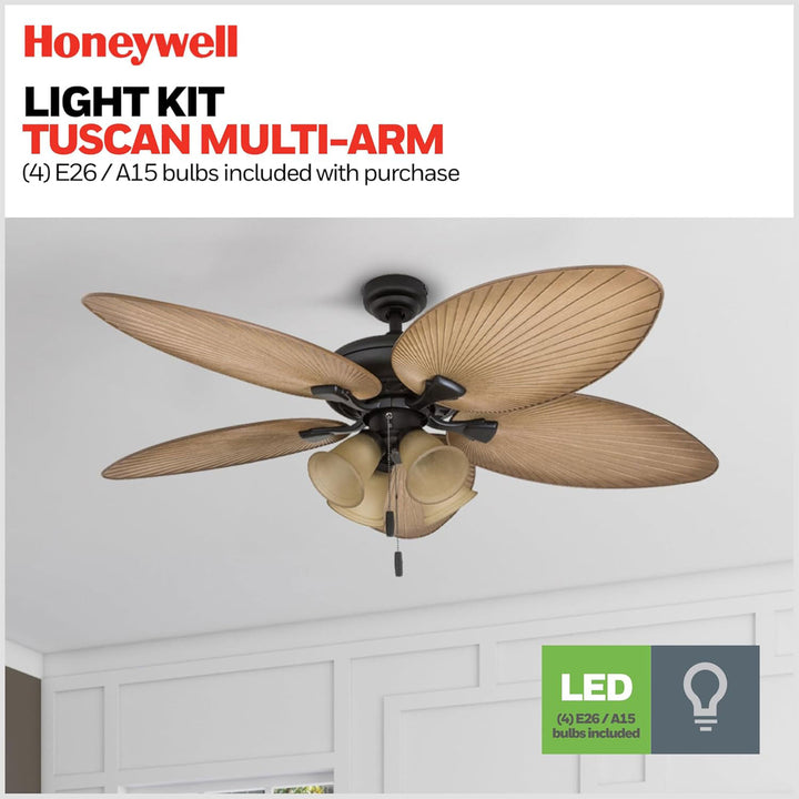 Honeywell Palm Valley 52" Tropical LED Ceiling Fan with Multi-Arm Light, Bronze