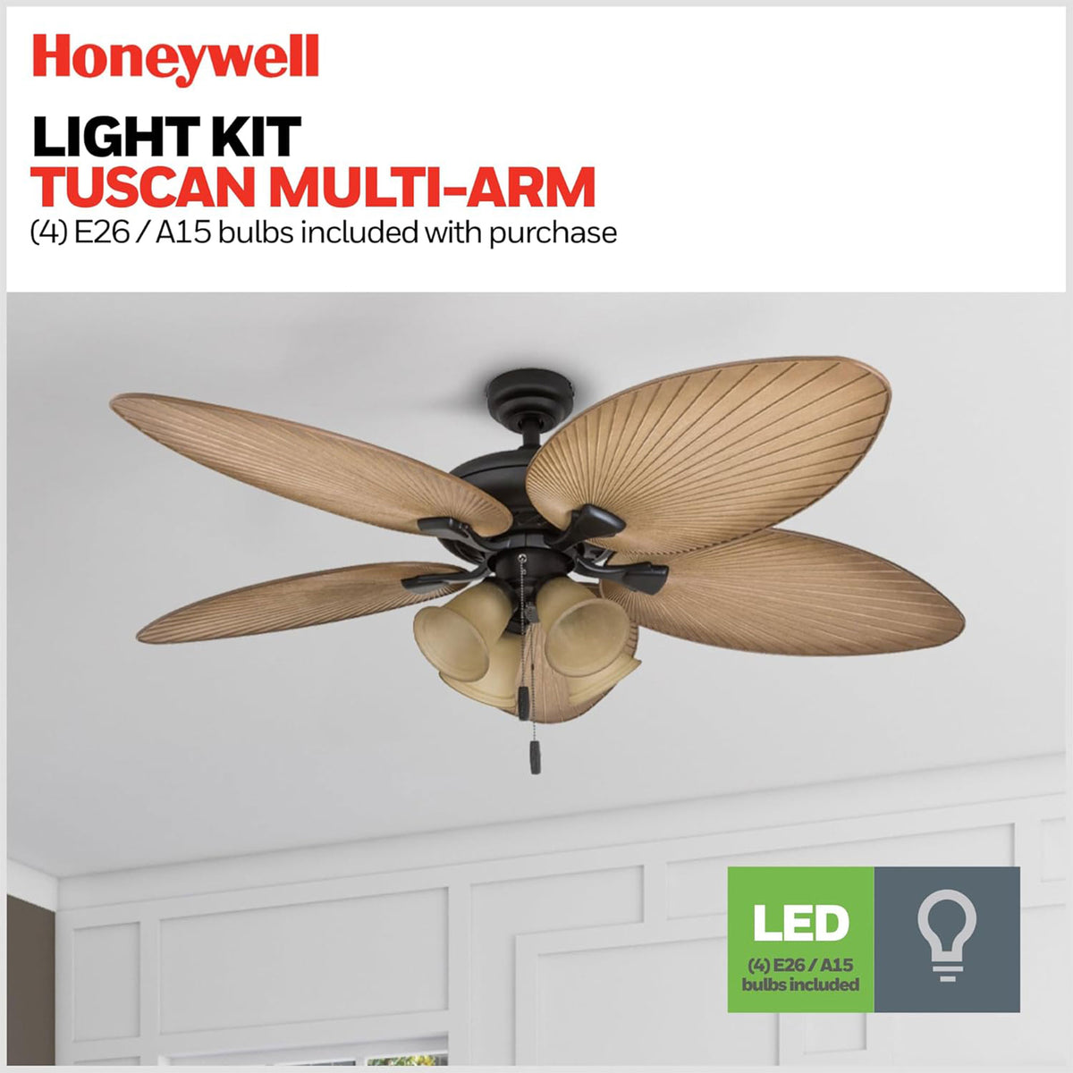 Honeywell Palm Valley 52" Tropical LED Ceiling Fan w/ Multi-Arm Light (Open Box)