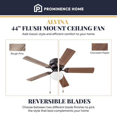 Prominence Home Alvina 44" Indoor LED Ceiling Fan with Pull Chain, Bronze - VMInnovations