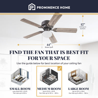 Prominence Home Alvina 44" Indoor LED Ceiling Fan with Pull Chain, Bronze - VMInnovations