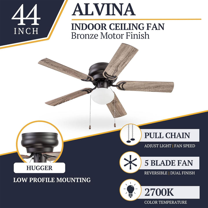 Prominence Home Alvina 44" Indoor LED Ceiling Fan with Pull Chain, Bronze
