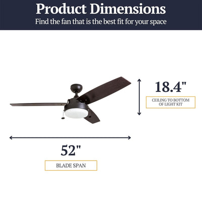 Prominence Home Statham 52" Indoor LED Ceiling Fan with Pull Chain, Bronze