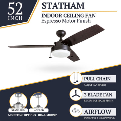 Prominence Home Statham 52" Indoor LED Ceiling Fan with Pull Chain, Bronze