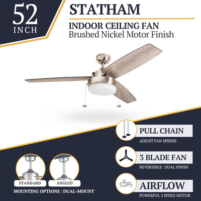 Prominence Home Statham 52" Indoor LED Ceiling Fan with Pull Chain, Nickel - VMInnovations