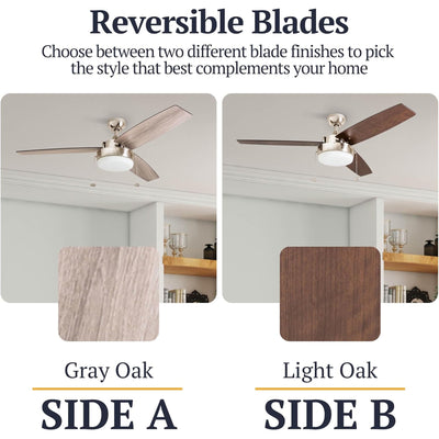 Prominence Home Statham 52" Indoor LED Ceiling Fan with Pull Chain, Nickel - VMInnovations