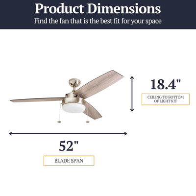 Prominence Home Statham 52" Indoor LED Ceiling Fan with Pull Chain, Nickel - VMInnovations