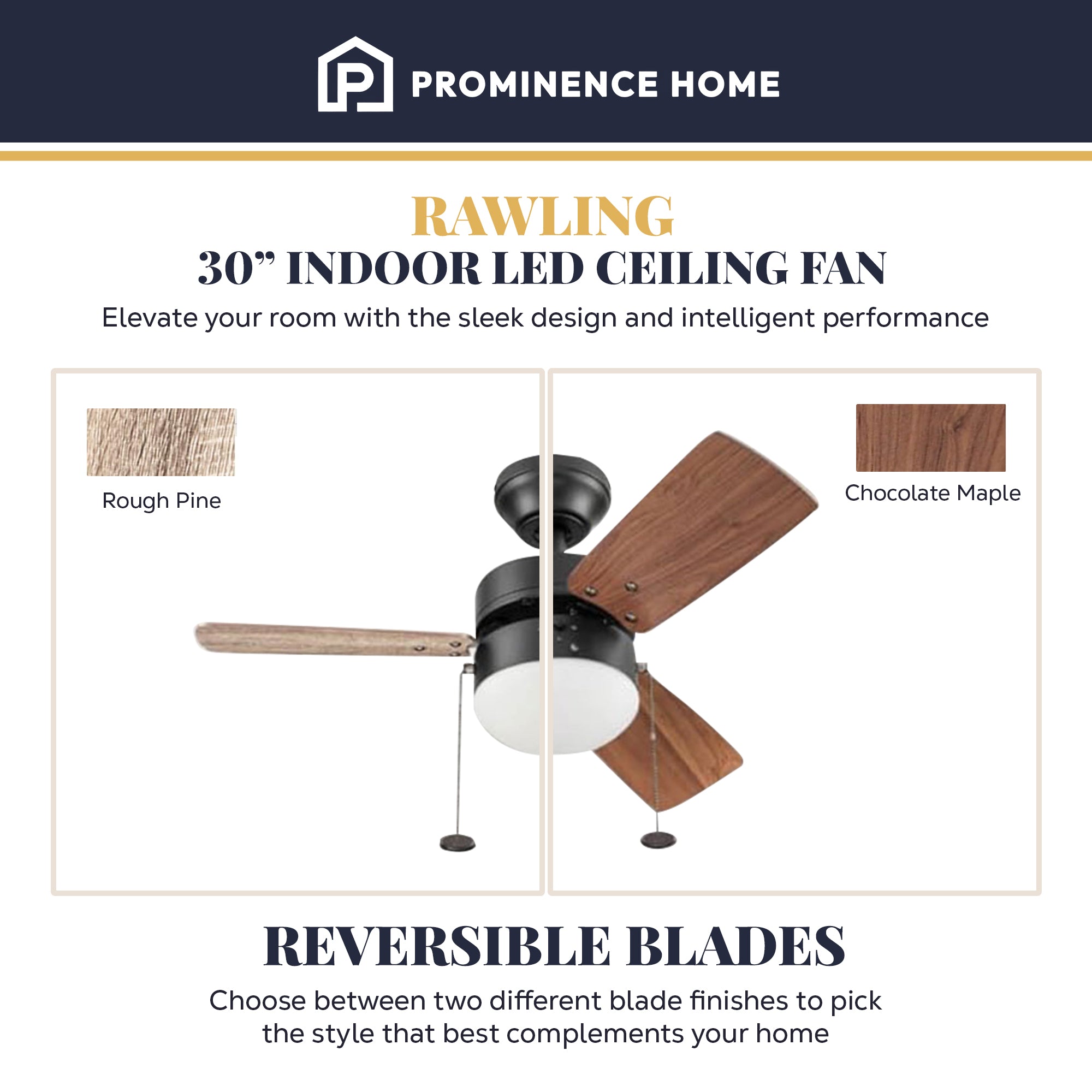 Prominence Home Rawling 30 Inch Indoor LED Ceiling Fan with Pull Chain(Open Box)