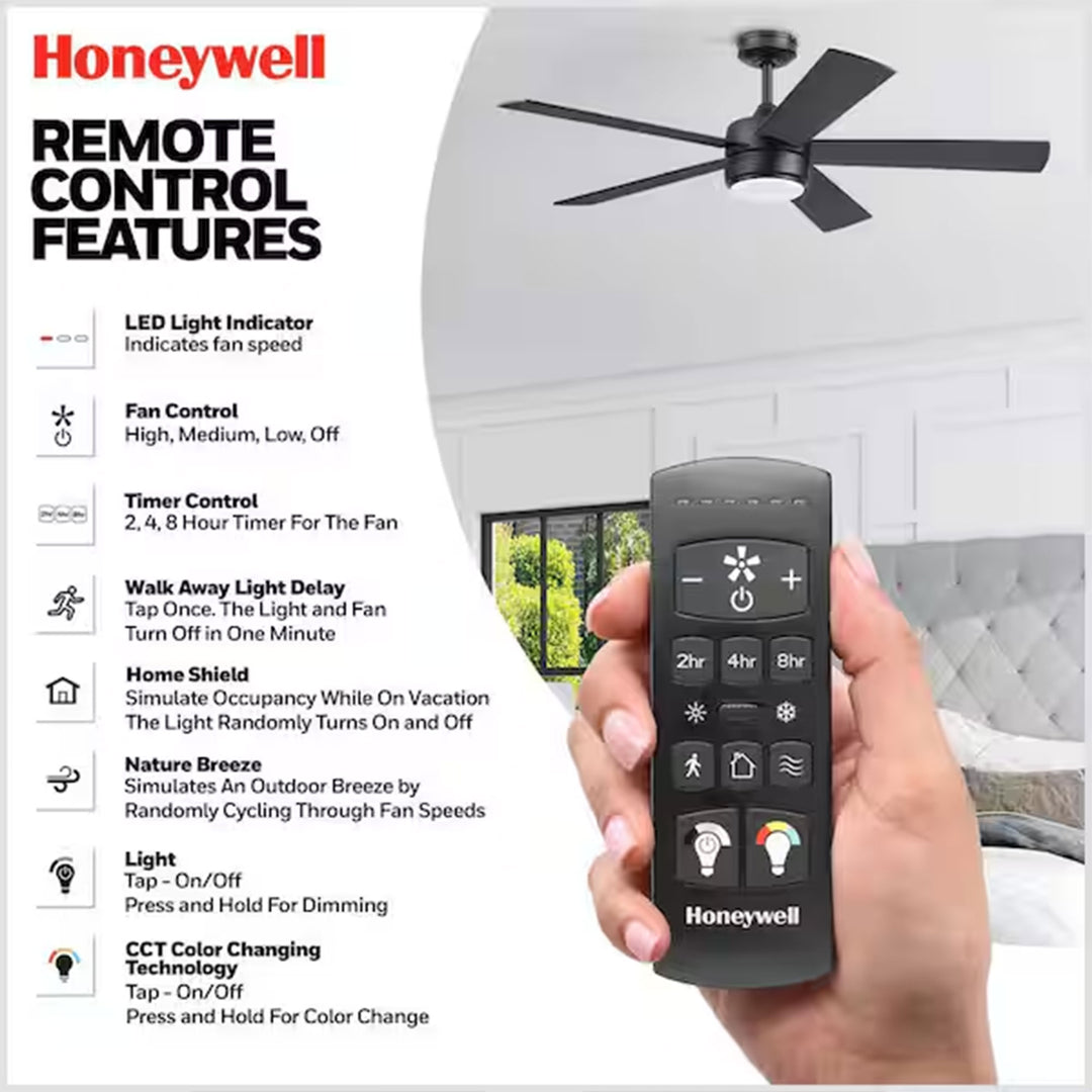 Honeywell Schilling 52" Ceiling Fan w/ Remote, & Reversible Blades, Matte Black