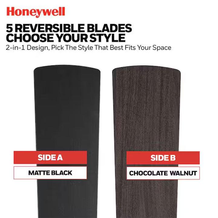 Honeywell Schilling 52" Ceiling Fan w/ Remote, & Reversible Blades, Matte Black