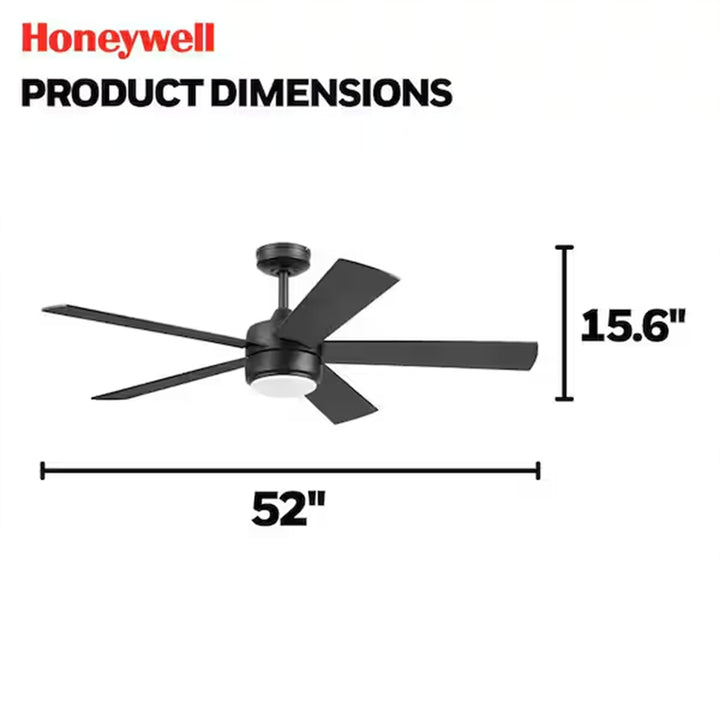 Honeywell Schilling 52" Ceiling Fan w/ Remote, & Reversible Blades, Matte Black