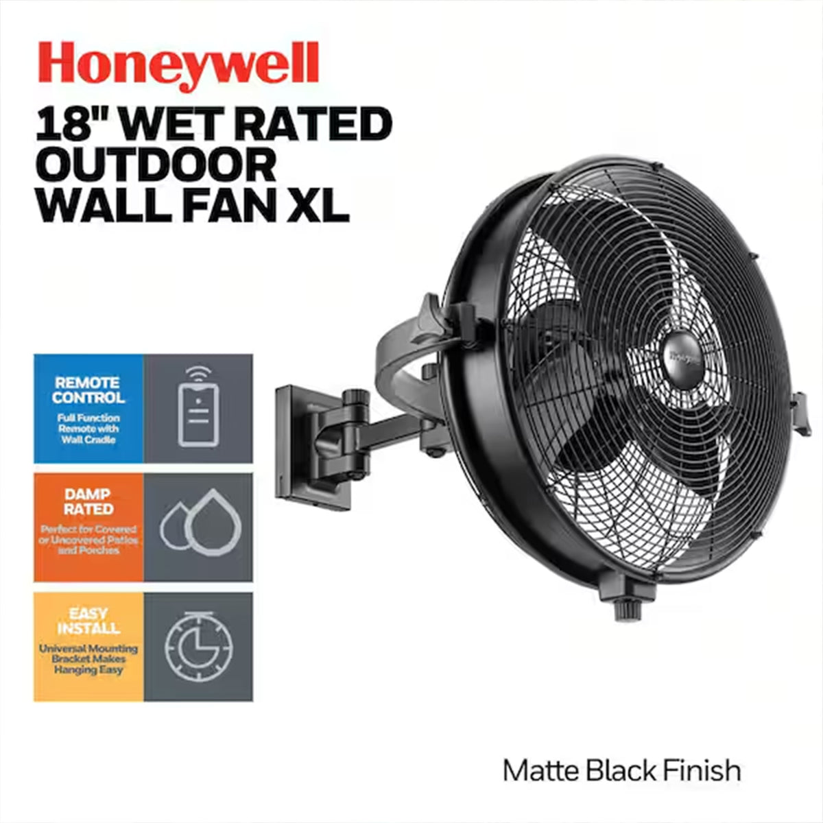 Honeywell Outdoor 18" Fan, Omni-Reach Extended Wall Mount, Swiveling, (Used)