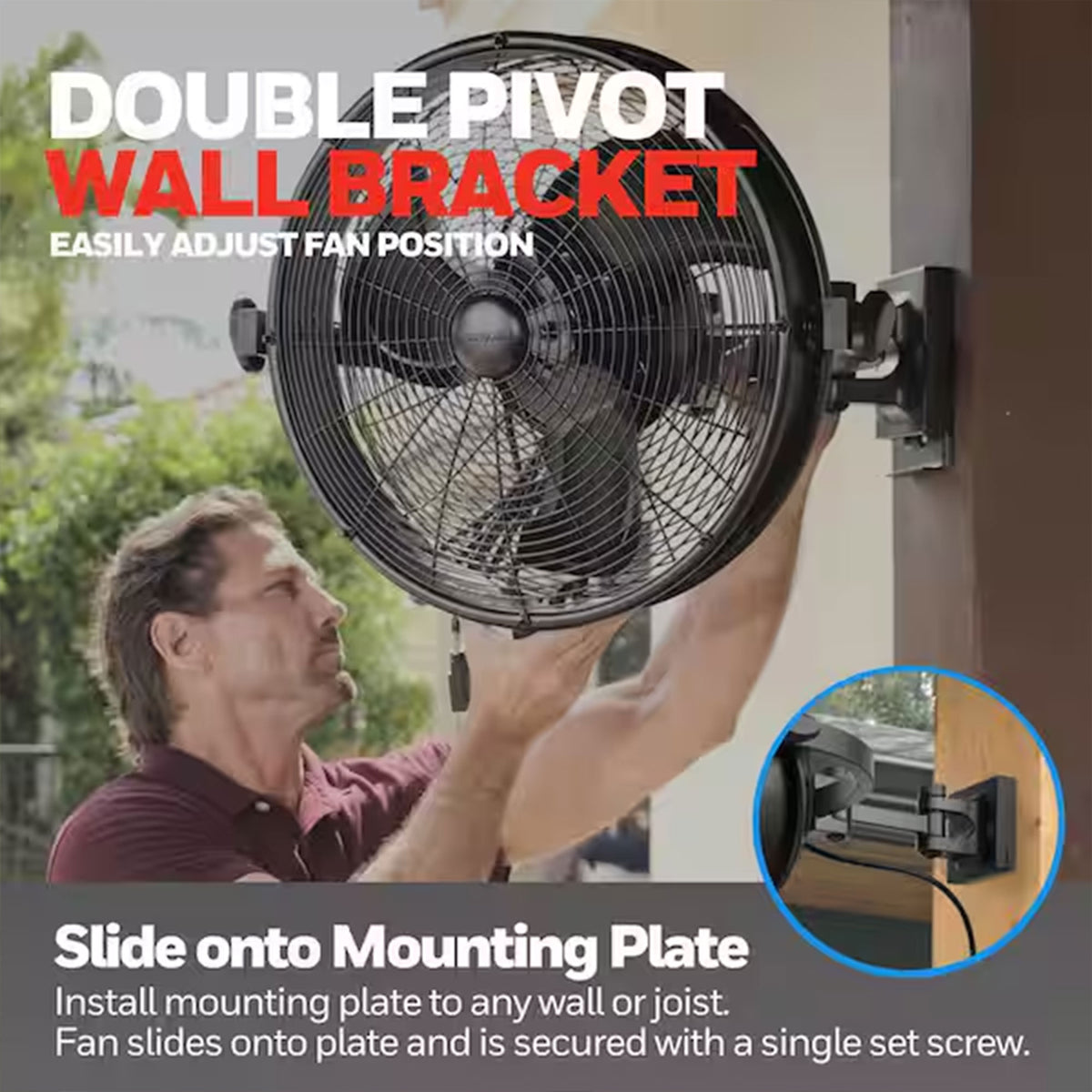 Honeywell Outdoor 18" Fan, Omni-Reach Extended Wall Mount, Swiveling, (Used)