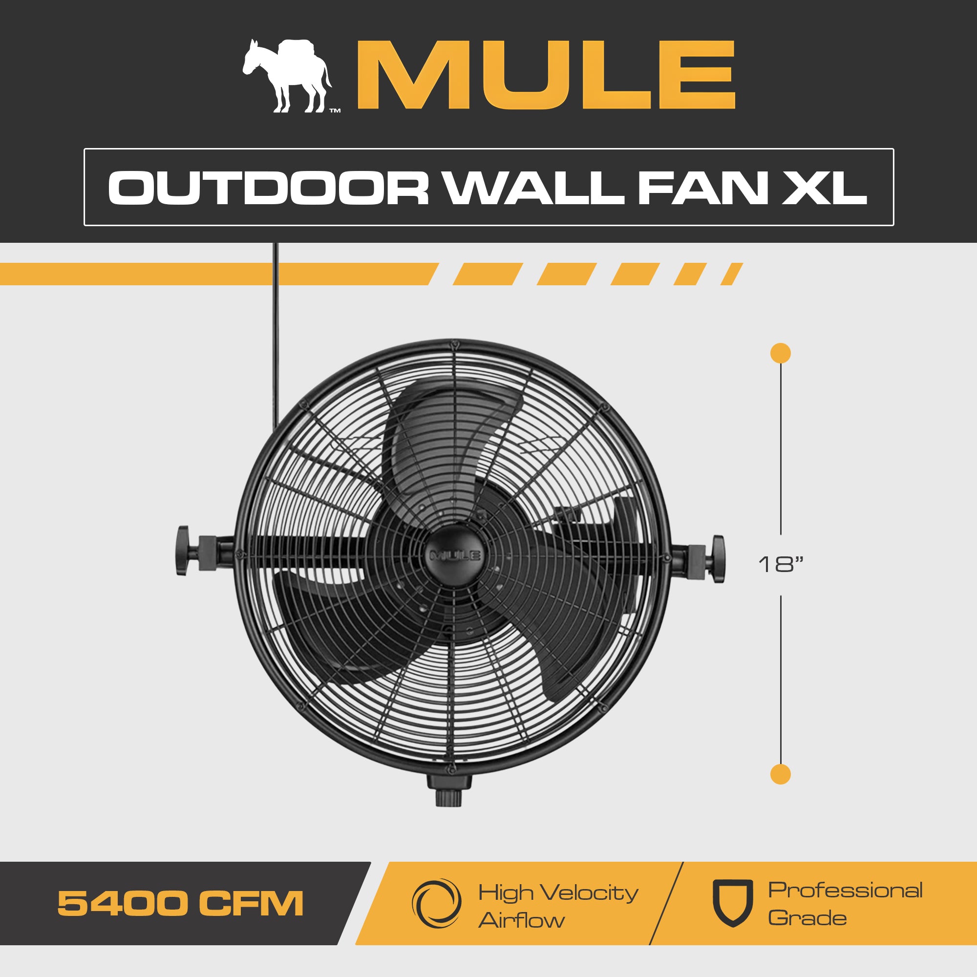 Mule Outdoor Wall Fan XL 18" Wet-Rated Wall Fan w/3 Speeds, Black (Open Box) - VMInnovations