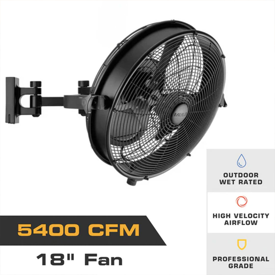 Mule Outdoor Wall Fan XL 18" Wet-Rated Wall Fan w/3 Speeds, Black (Open Box)