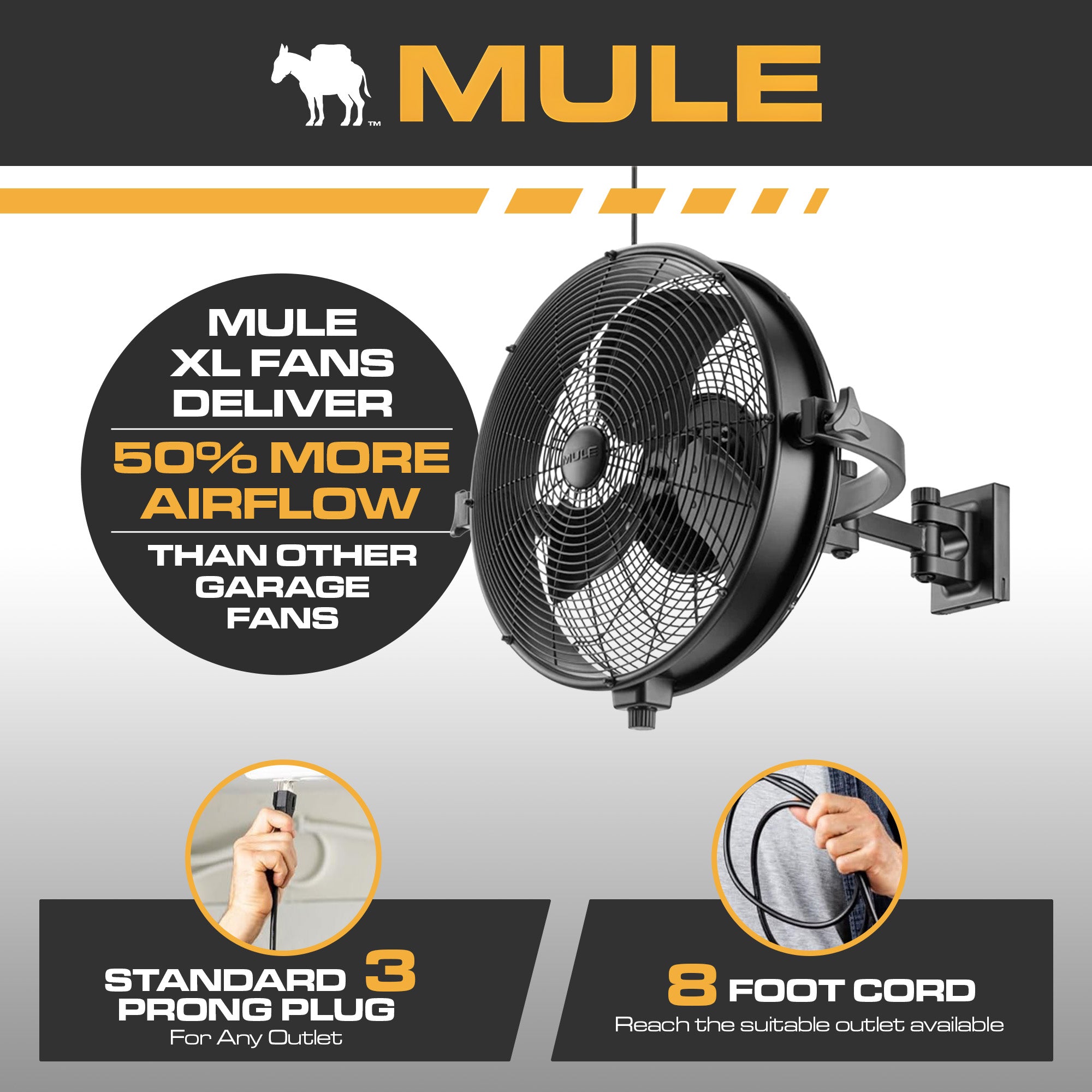 Mule Outdoor Wall Fan XL 18" Wet-Rated Wall Fan w/3 Speeds, Black (Open Box) - VMInnovations