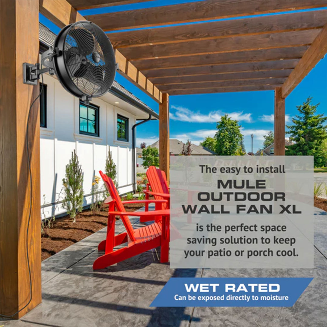 Mule Outdoor Wall Fan XL 18" Wet-Rated Wall Fan w/3 Speeds, Black (Open Box)