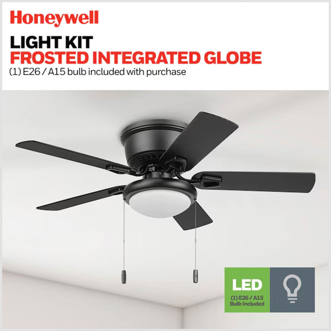 Honeywell Braystone 42 Inch Indoor LED Ceiling Fan with Pull Chain, Matte Black