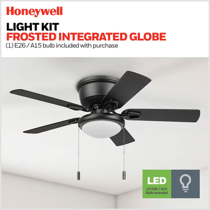 Honeywell Braystone 42 Inch Indoor LED Ceiling Fan with Pull Chain, Matte Black