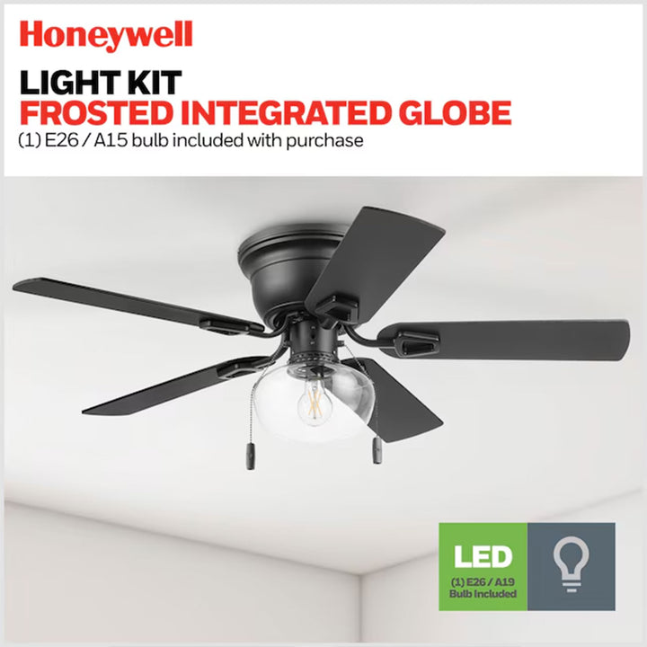 Honeywell Halle 42 Inch Indoor LED Ceiling Fan with Pull Chain, Matte Black