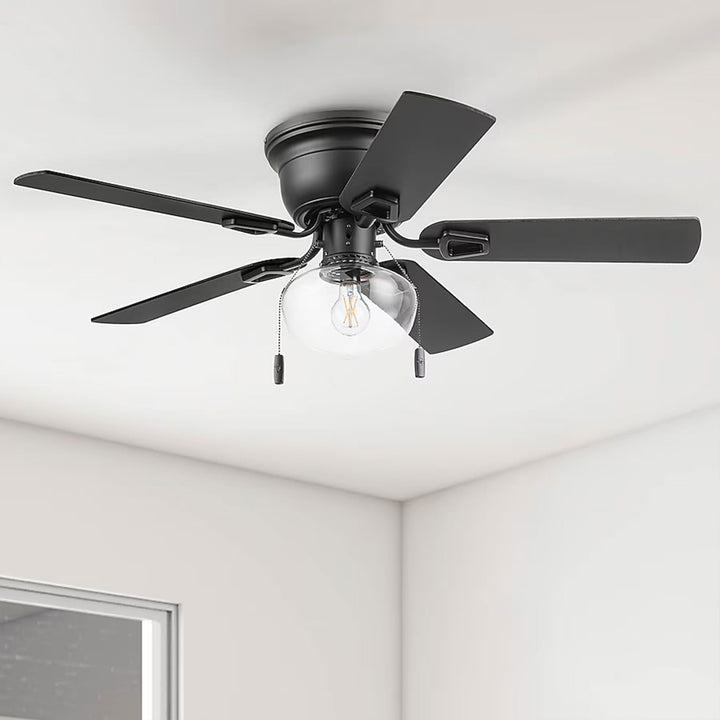 Honeywell Halle 42 Inch Indoor LED Ceiling Fan with Pull Chain, Matte Black