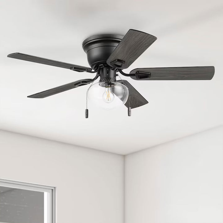 Honeywell Halle 42 Inch Indoor LED Ceiling Fan with Pull Chain, Matte Black