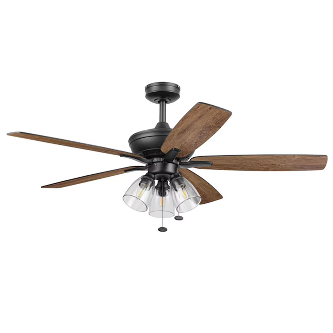 Prominence Home Glenmont 52" Indoor LED Ceiling Fan with Pull Chain, Matte Black