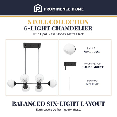 Prominence Home Stoll 6-Light Chandelier with Opal Glass Globes, Matte Black