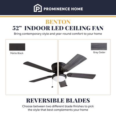 Prominence Home 52" Indoor LED Ceiling Fan w/Pull Chain, Matte Black (Open Box) - VMInnovations